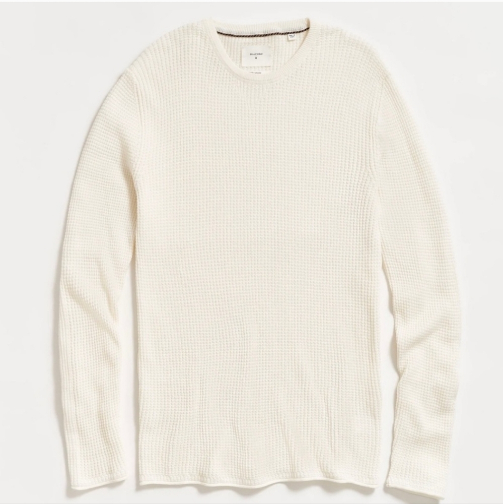 Billy Reid Mini Waffle Cotton Cashmere Crewneck - White/Cream - Mens Large